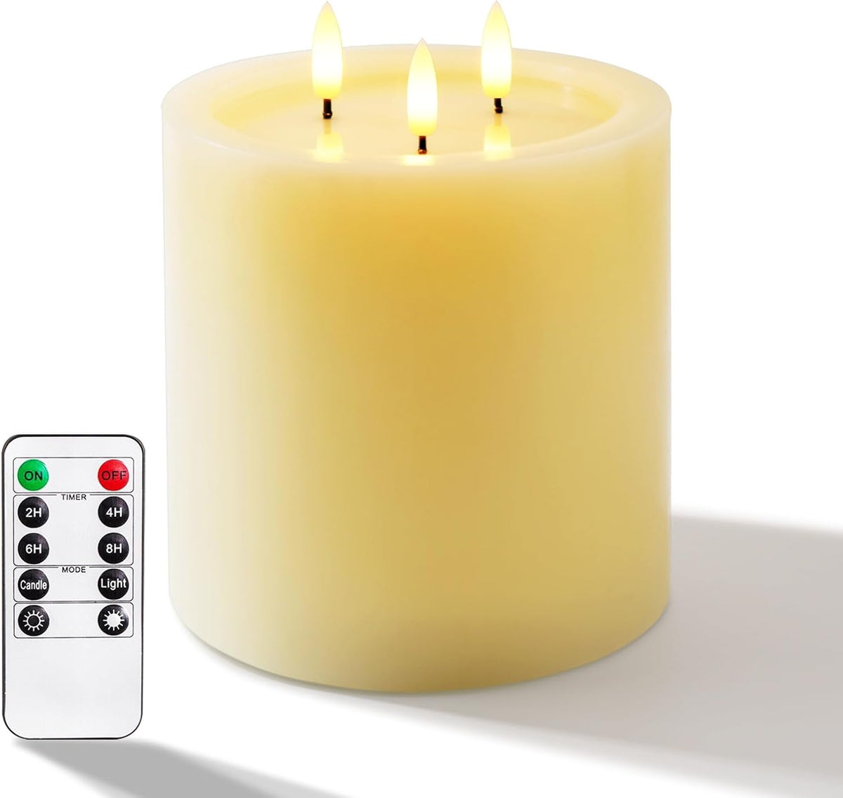 Amagic 3 Wicks Extra Large Flameless Candles, Battery Operated Candles with Remote Control and Timers, 6-inch Diameter LED Pillar Candles, Real Wax, Liquid Effect, Ivory, 6"x6"