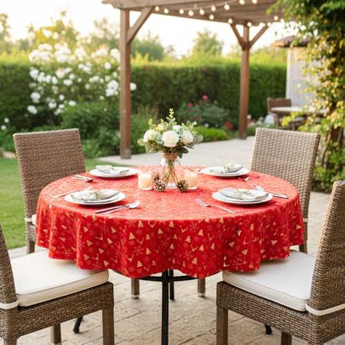 Christmas Tree Skirt 36 Inch with Snowflake Print, Faux Fur Xmas Tree Skirt for Christmas Tree Decoration & Holiday Home D??cor (Red)