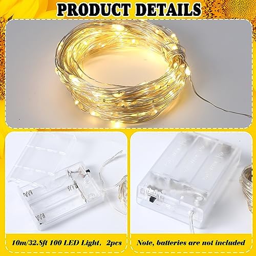 Crowye 124 Pcs Christmas Sunflower Tree Ornaments Yellow Sunflower Christmas Decorations Big Artificial Sunflowers Tree Topper Mini Sunflower Ornaments Bulk with 2 String Lights for Christmas Tree