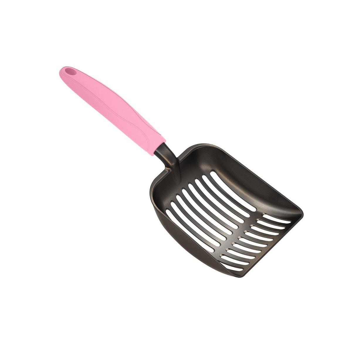 WePet Cat Litter Scoop, Non-Stick Plated Aluminum Alloy Sifter, Kitty Durable Metal Scooper, Deep Shovel, Long Handle, Kitten Pooper Lifter, Size Large, Coated Black Body with Pink Handle