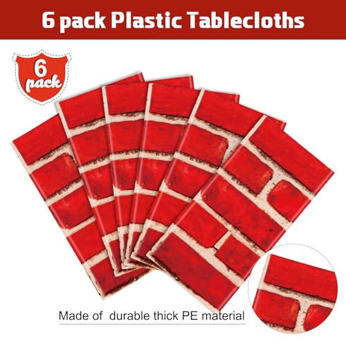 Tiamon 6 Pcs 108 x 54 Inch Red Brick Tablecloths Brick Sheet Table Cover Bricks Stone Wall Backdrop for Christmas Holiday Party Fireplaces Chimneys Decorations Photography Supplies