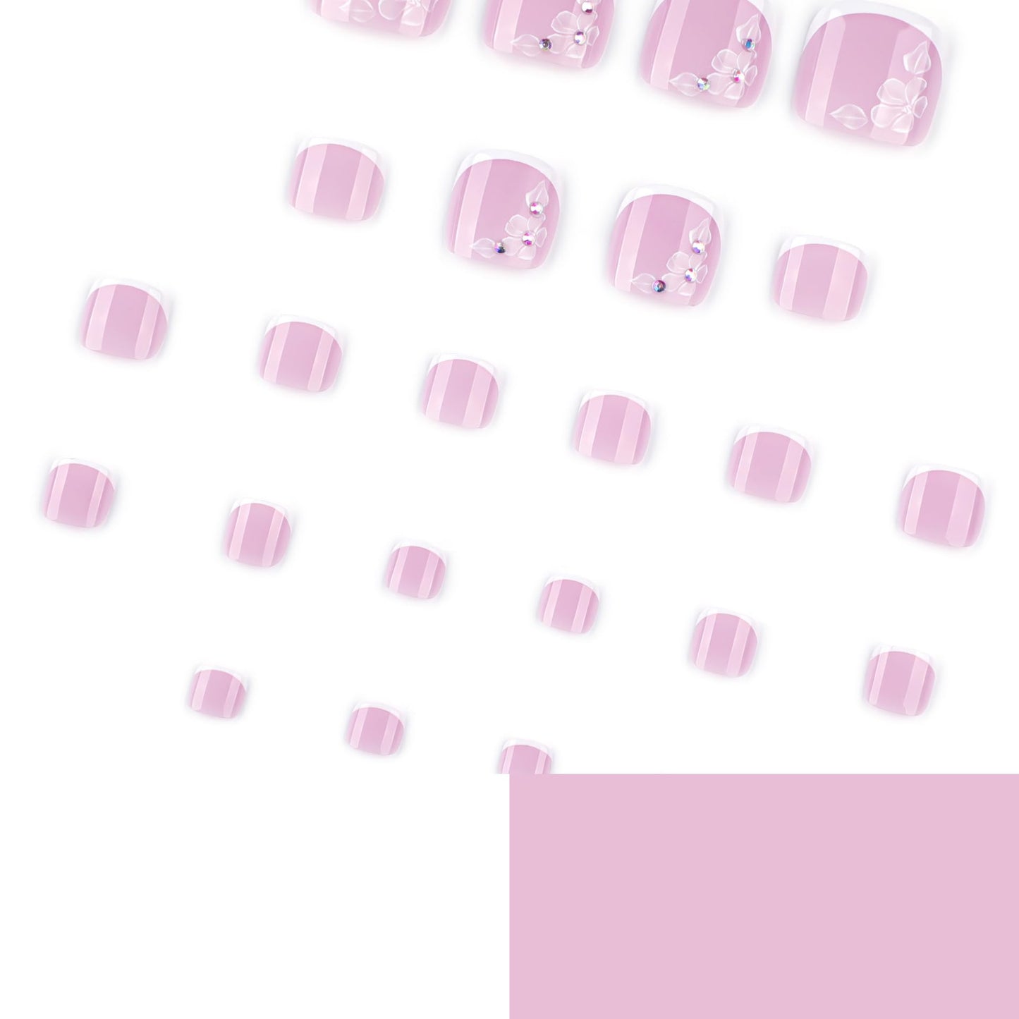24Pcs Flower Press on Toenails Whiter French Tip Fake Toenails Short Square False Toe Nails for Women Full Cover Stick on Toe Nails Glue on Toe Nails Summer Toenails Manicure Kit