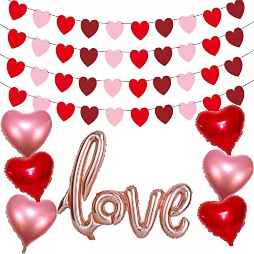 Heart Garland Banner Valentine's Day Heart Garland Valentine's Day Balloons Decoration With 40" Love Banner Balloons 18" Star Heart Balloons for Valentines Day Party Decorations, Wedding, Photo Props