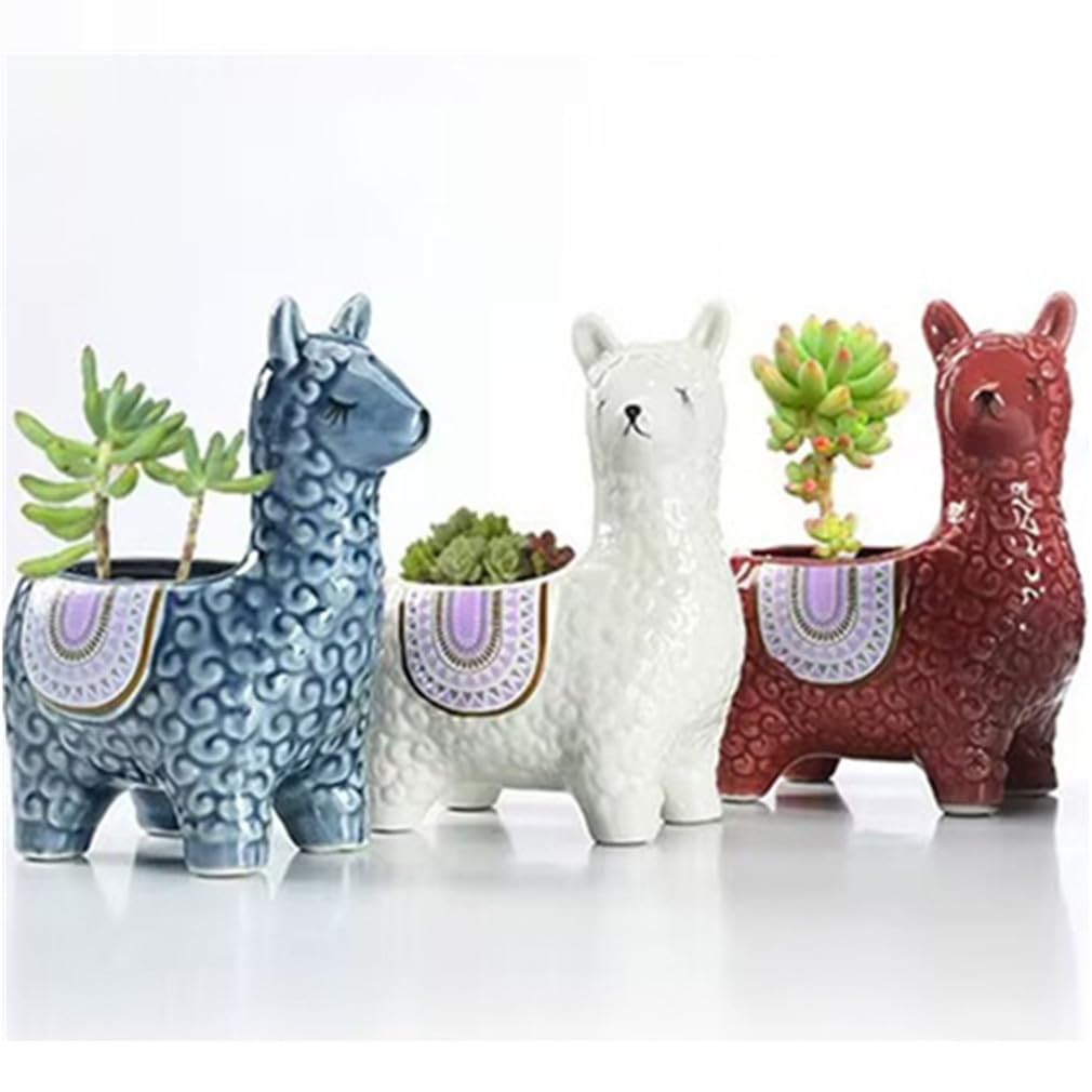 SPEALLOY Lucky Alpaca Succulent Pots (Pack of 2) - Handmade Ceramic Planters, Tabletop Decorations and Gifts for Plant Lovers