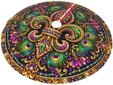 Mardi Gras Christmas Tree Skirt Xmas Tree Skirt, Winter Christmas Tree Mat for Home Party Holiday Indoor Outdoor Decorations