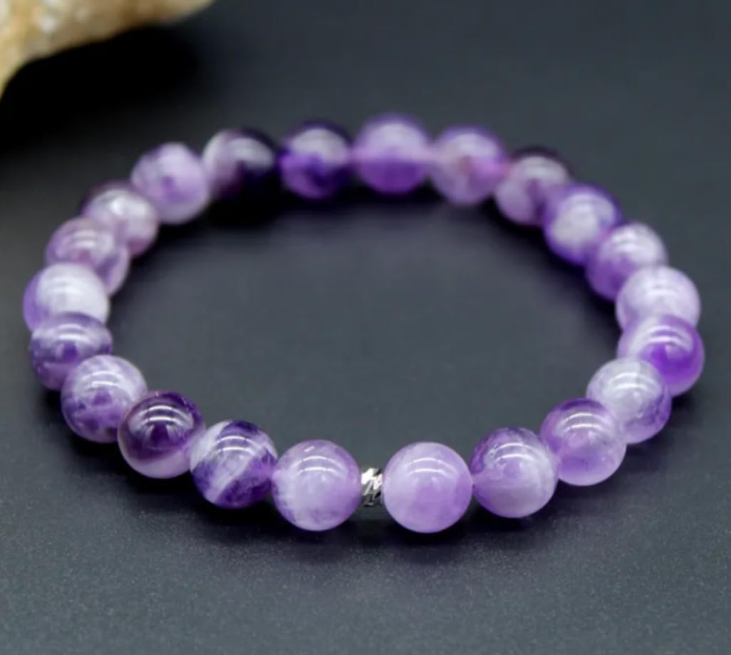 WFJ 3 Beaded Bracelets Set Amethyst Obsidian Agate Triple Protection Bracelet Natural Crystal Stone Purple Healing 8mm Bead