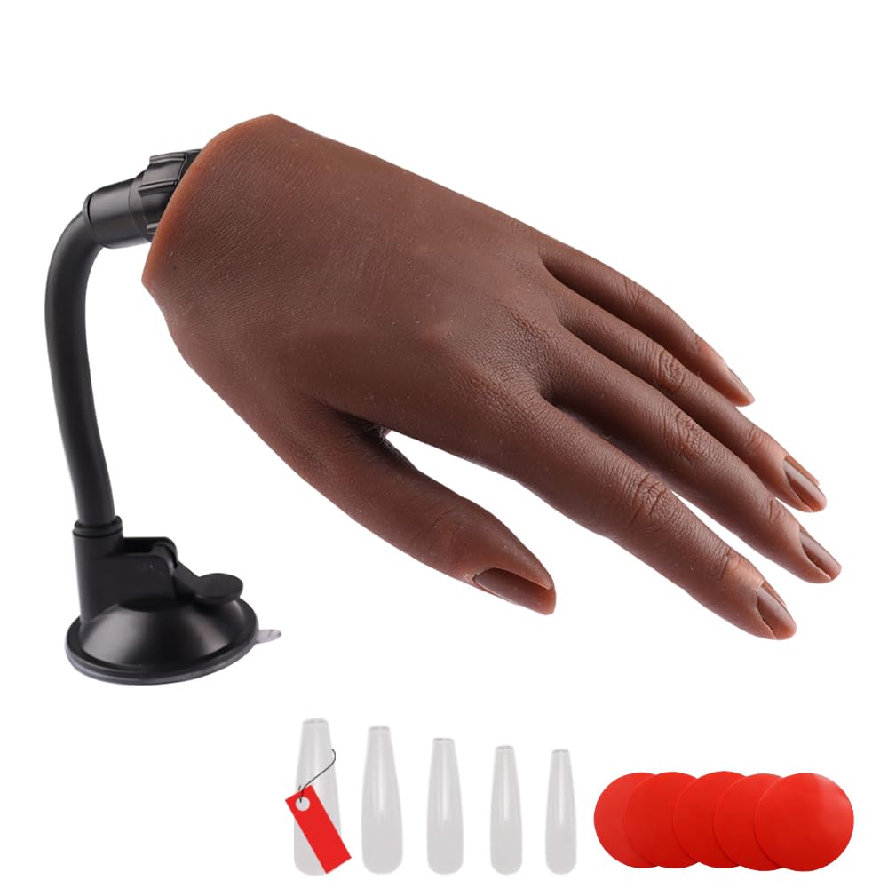 Practice Hand for Acrylic Nails with Stand Bracket, Silicone Fake Hands to Practice Fake Nails Mannequin Hand for Nails Practice and Nail Art Single Left Hand Color 6#