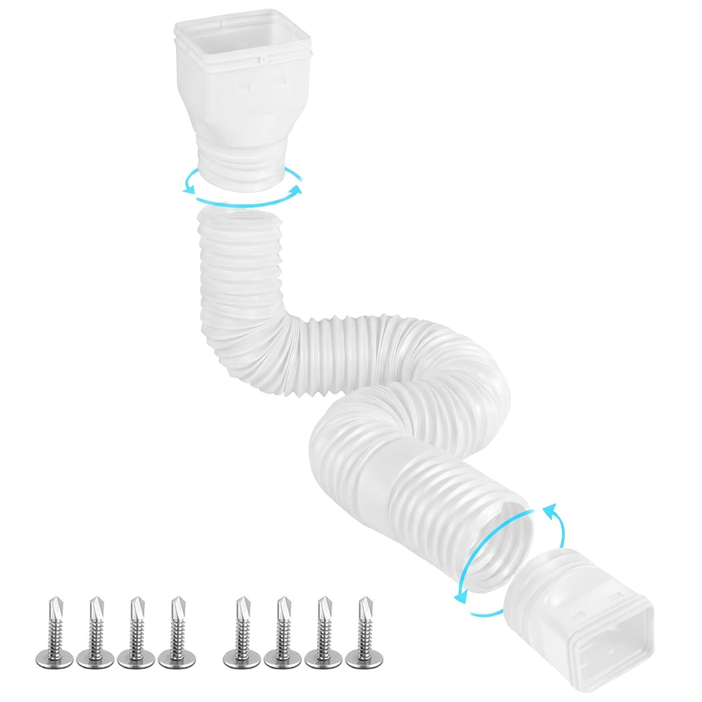 Gutterlix 1 Pack Flexible Gutter Downspout Extensions Extendable from 21" to 67", Downspout Extender Comes with Adapters, Thickened Down spout Drain Extension for Rainwater Drainage(White)
