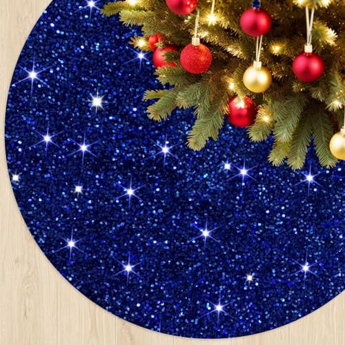Royal Blue Christmas Tree Skirt Glitter Xmas Tree Skirt 36 Inch Sequin Tree Skirts Velour Tree Skirts Mat Blue Tree Skirt Christmas Round Tree Collar Ring for Halloween Christmas Tree Decor