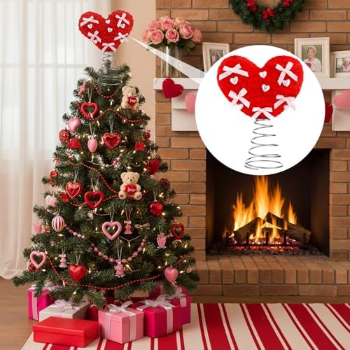 Capoda Valentine's Day Tree Topper Knitted Crochet Heart Topper for Christmas Tree Decorations Handmade Love Treetop with Red Bows for Valentine?€?s Day Holiday Wedding Party Supplies(Knitted)
