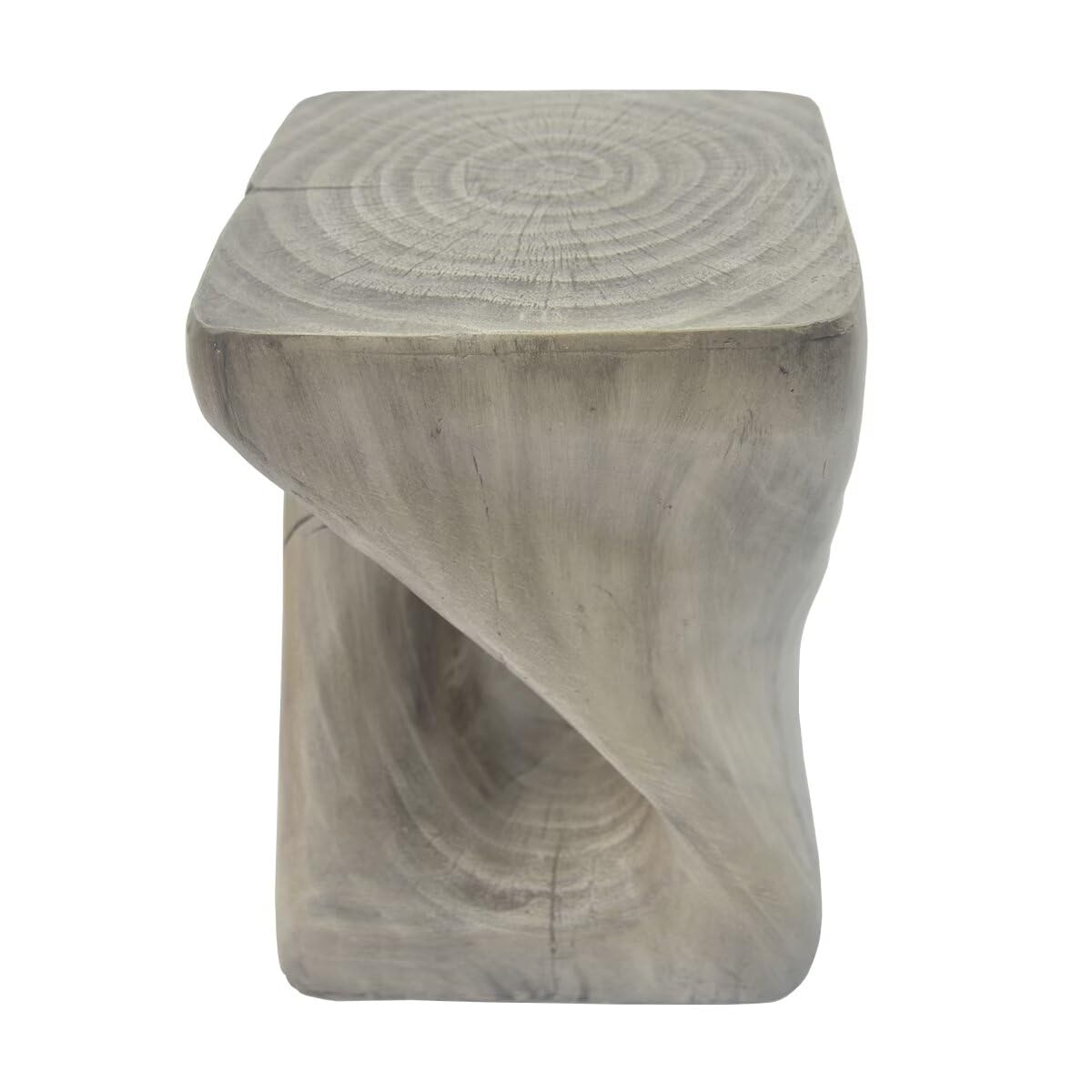 Modern End Table Square Solid Wood Pedestal Side Table Rustic Plant Stand with Twisted Design for Living Room, Bedroom, Office, Grey