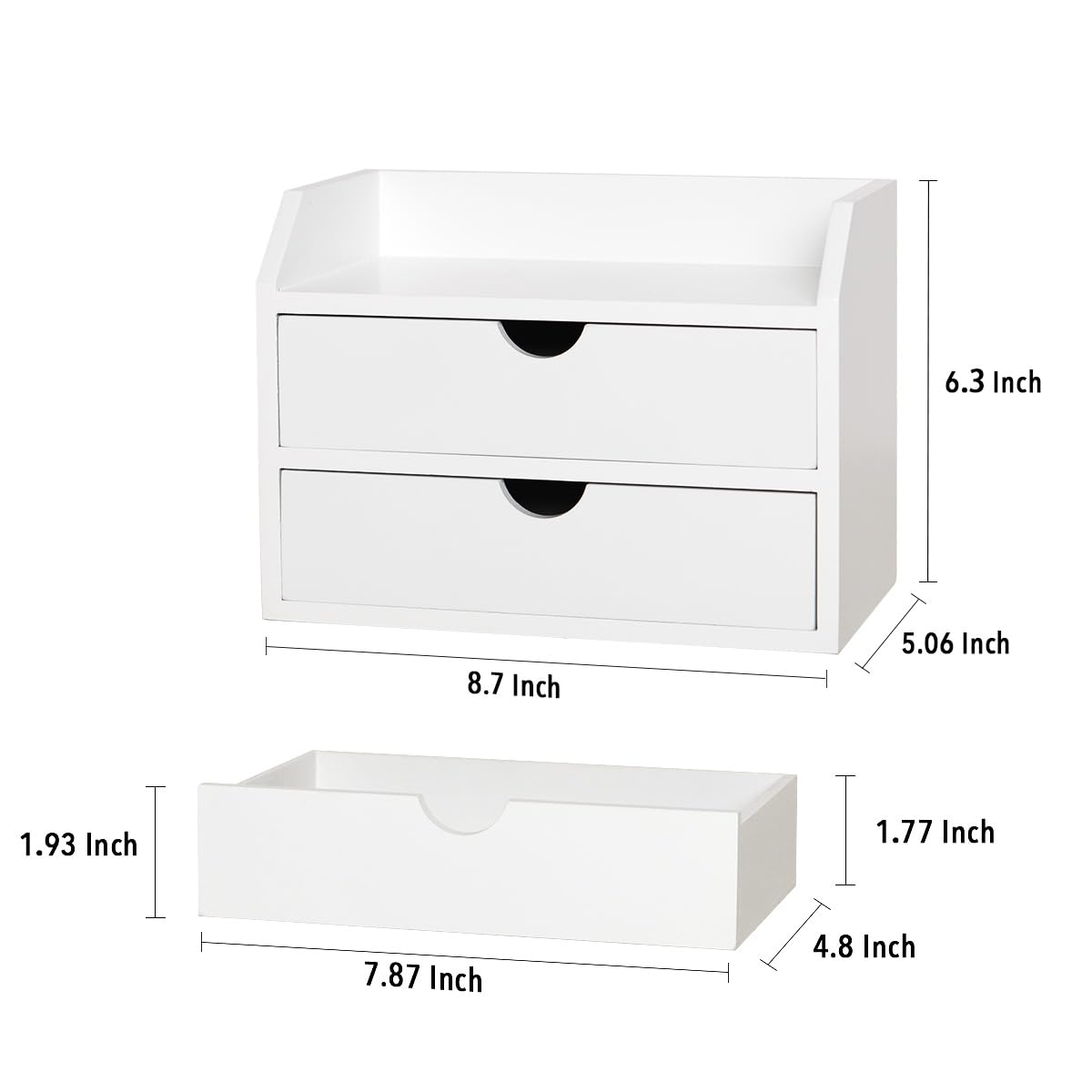 ROSE BLOOM White Wood Desk Organizer with 2 Drawer, Mini Cute Cabinet with Storage Shelf for Tabletop, Small Desktop Box Organizer for Cosmetic Office Supplies