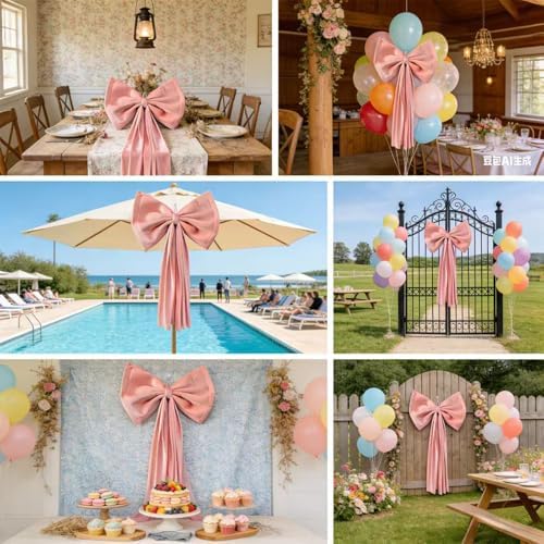 Extra-Large Pink Velvet Bow 1Pc 19.6 * 39.3 inch, Ultra-Thick Velvet Fabric for Wedding Arches, Large Christmas Tree Topper, Giant Wreaths, Statement Party Decor