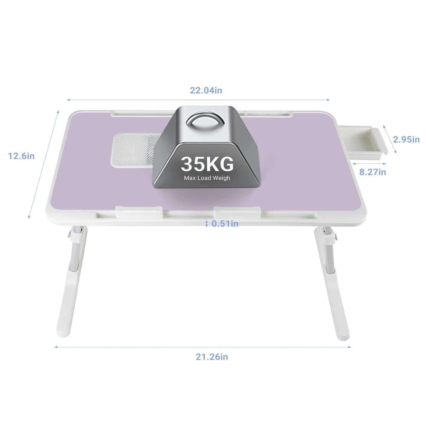 iXTRA Laptop Lap Desk Include Cooling Fan,Adjustable Lap Desk with Light Fan,Folding Laptop Desk for Bed with USB,Bed Desk with Storage Drawer 56x32cm,Purple