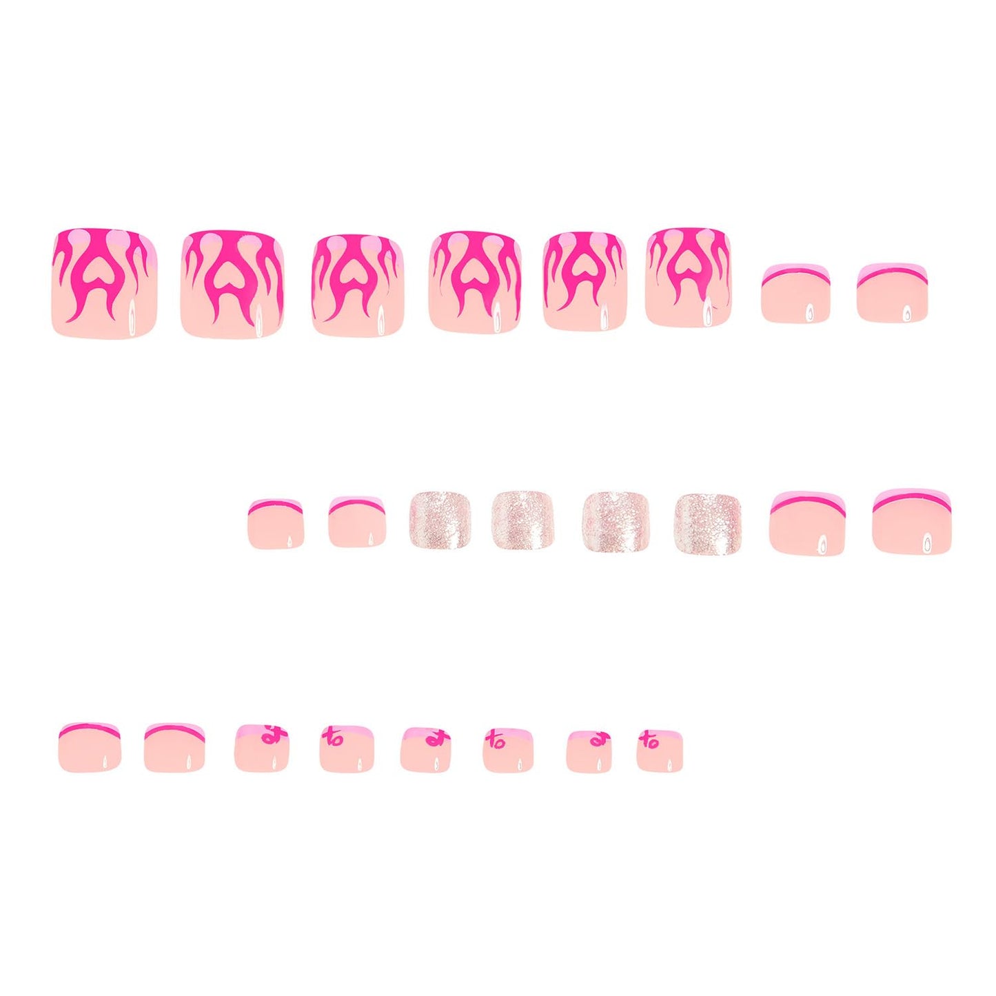 FIEONCIY 24pcs Press-on Square Acrylic False Nails Set with Glue, Pink French & Flame Designs, Spring & Summer, Full Cover Nails, Women's DIY Manicure