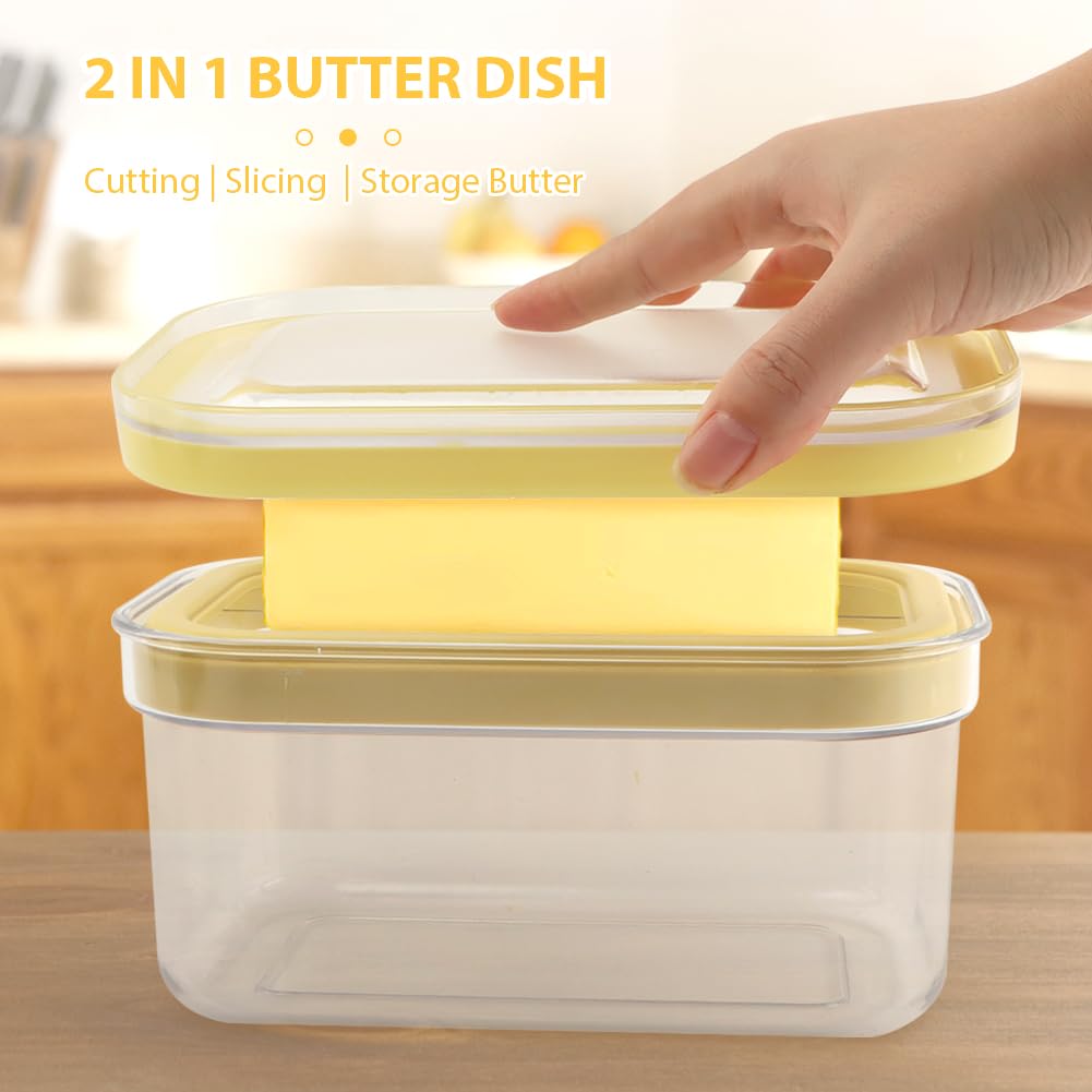 Airtight Butter Slicer Cutter and Keeper, Large Capacity 950ml Butter Keeper with Cutter Slicer For Easy Cutting & Storage, Butte-r Storage Container Dish(COLOR:Yellow)