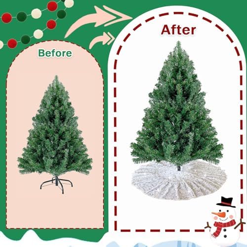 White Christmas Tree Skirt 24 Inch Sequin Tree Skirt Ruffle