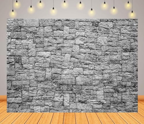 BELECO 10x6.5ft Fabric Dark Brick Stone Wall Backdrop Gray Rock Stones Texture Old Wall Background Medieval Castle Wall Party Decorations Banner Knight Party Supplies Photoshoot Props - size: 10x6.5ft