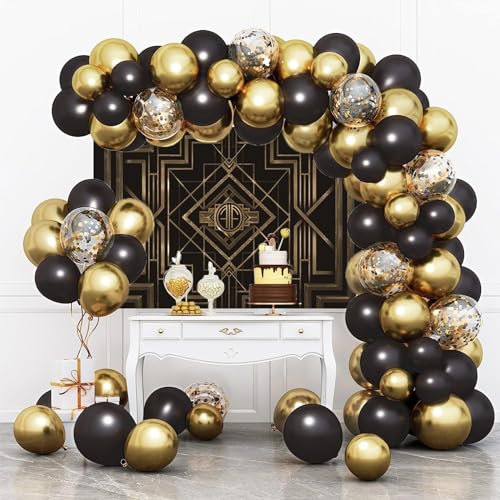 12x8ft Theme Backdrops for Photography Black and Golden Retro Texture Background Luxury Party Crazy Carnival Happy Birthday Party Portrait Booth Photo Studio Video Shooting Props - size: 12x8ft