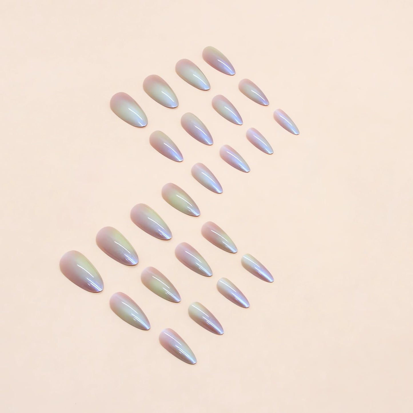 IMSOHOT Almond Press on Nails Medium Aurora Fake Nails Glossy Full Cover Acrylic False Nails Stiletto Chrome Artificial Glue on Nails for Women and Girls 24pcs