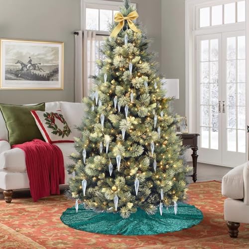 Poise3EHome Teal Christmas Tree Skirt, 70 Inch Sequin Tree Skirt