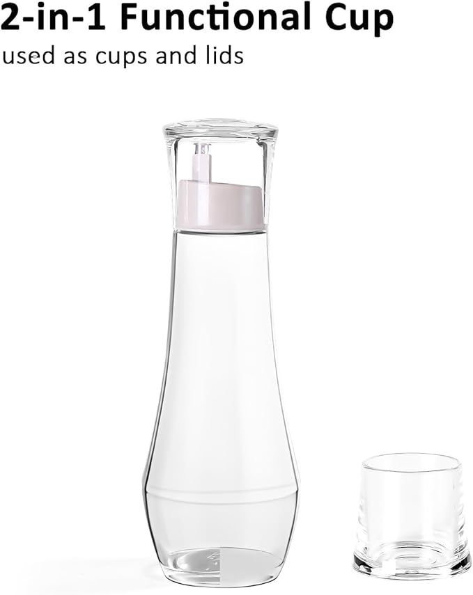 Mouthwash Dispenser, Glass For Bathroom, Glass Mouth Wash Dispensers With Cup, Mouthwash Container Bottle Holder For Adults/Kid, 8.8 OZ, 1P