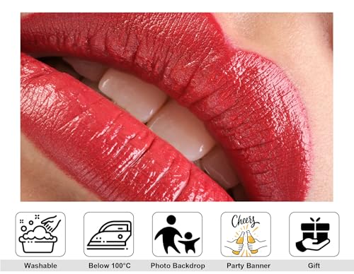 6x4ft Glossy Red Lips Backdrop Beauty Makeup Scene Photography Background for Cosmetic Party Decorations Tapestry Banner Photo Booth Props - size: 6x4ft