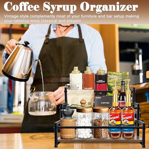 Klxuyuo 3-Tier Coffee Syrup Rack for 15 Bottles (750ml) –Sturdy Coffee Syrup Organizer for Bar, Kitchen, Café, Office - size: Large 3 tier