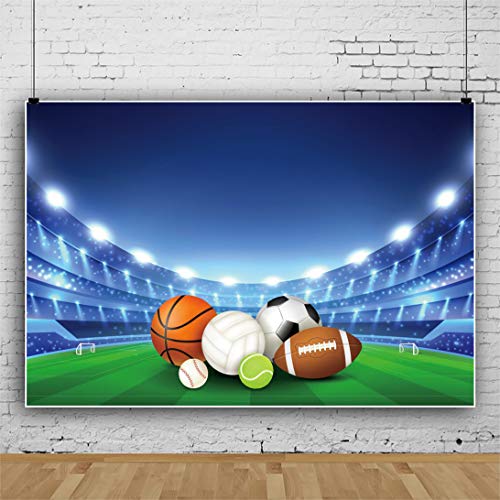 5x3ft All Stars Sports Backdrop - Outdoor Sports Theme Boy Kid Birthday Party Photography Background Stadium Field American Football Baseball Light School Game Banner Photo Studio Props - size: 5x3ft