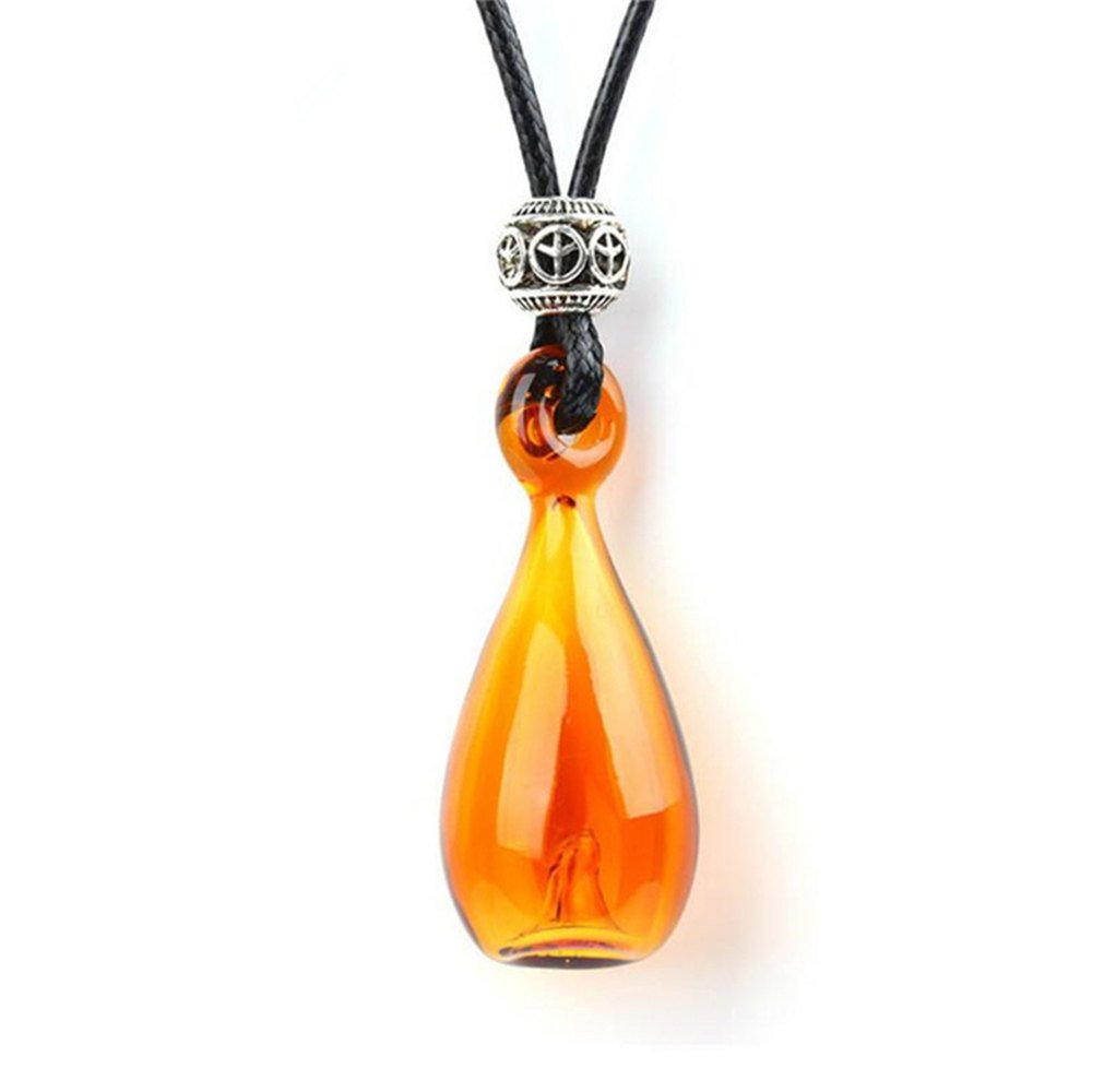 Diffuser Perfume Refillable Coloured Handmade Essential Oil Bottle Pendant Necklace Glass Vial Pendant Unique Gift (Orange)