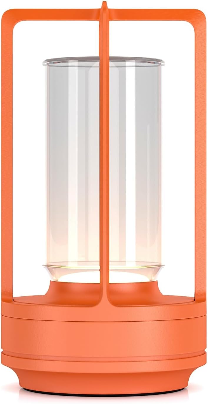 Portable Metal Table Lamp for Indoor/Outdoor ,Rechargeable Cordless LED Lamp, 3-Colour Infinitely Dimming Battery Powered Small Desk Lamp, Restaurant/Bedroom/Bar/Coffee Shop/Camping Light (Orange)