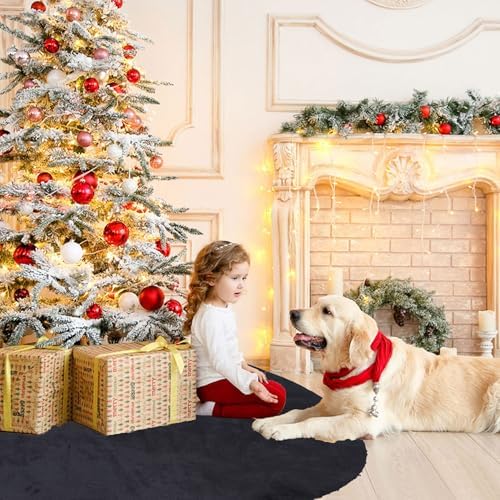 Christmas Tree Skirt 56 inch, Black Plush Christmas Tree Skirt, for Family Christmas Decoration, Christmas Party Decoration(Black???Large)