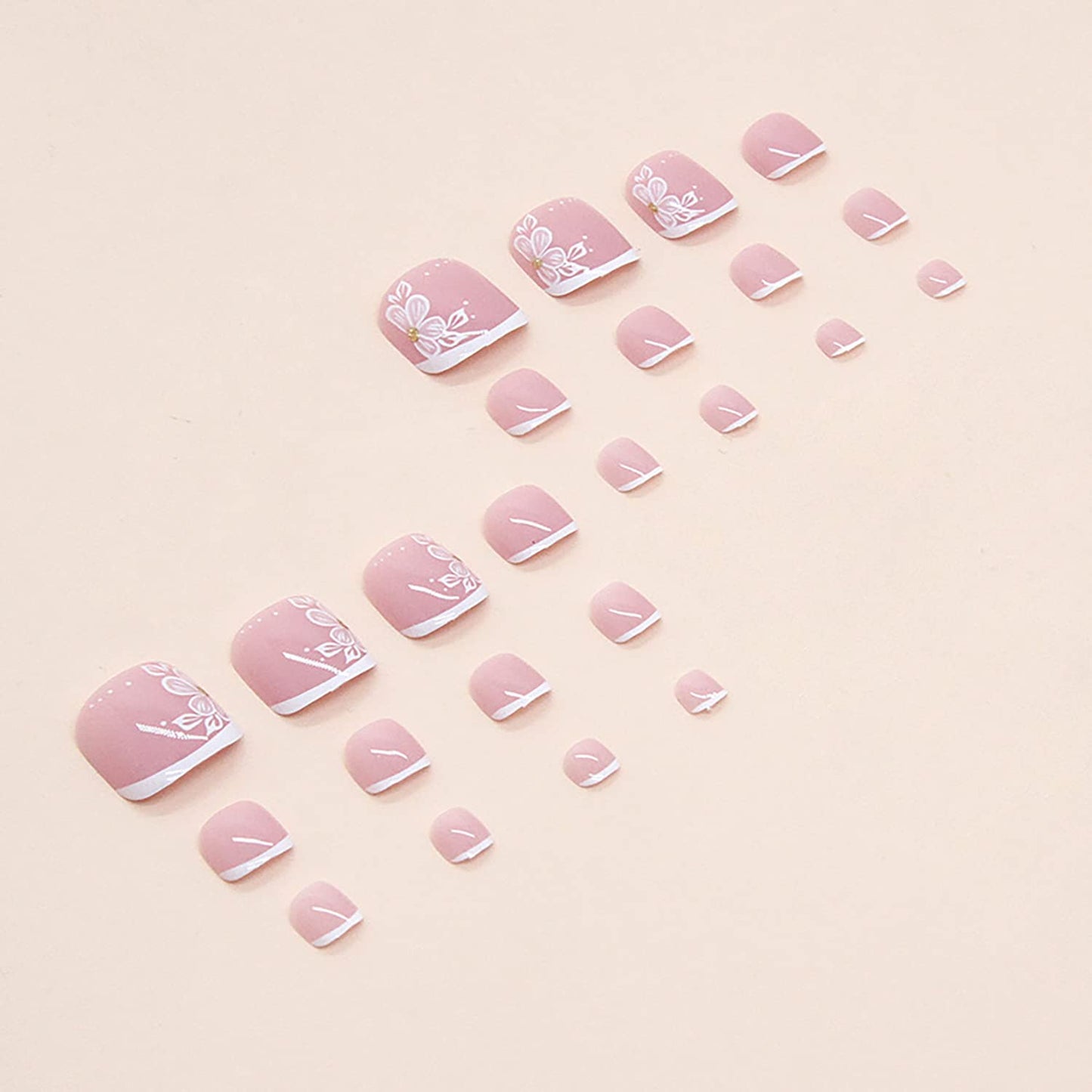 Press-On Acrylic Fake Toenails - Full Cover Reusable False Toenails with Glue Set, Peel & Stick Designs