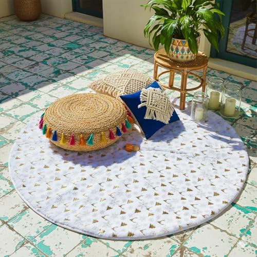 Christmas Tree Skirt 36 Inch with Snowflake Print, Faux Fur Xmas Tree Skirt for Christmas Tree Decoration & Holiday Home D??cor (White)