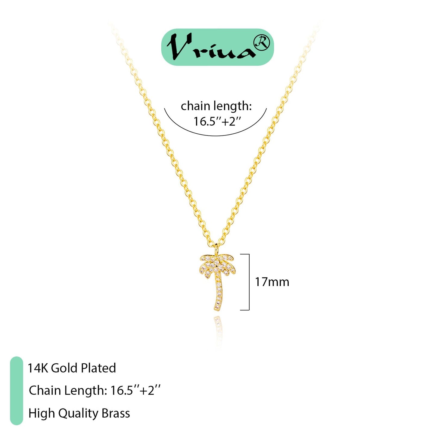 VRIUA Palm Tree Necklace for Women 14K Gold Plated Dainty Coconut Delicate Jewelry Everyday for Women
