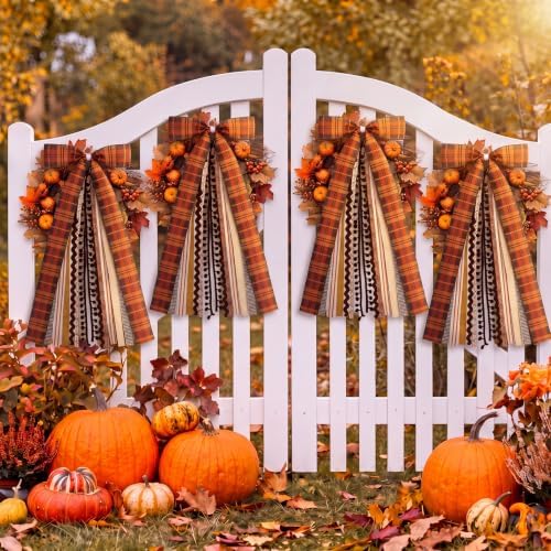 Suncalla 2 Pcs Fall Plaid Country Ribbon Bow for Wreath Front Door