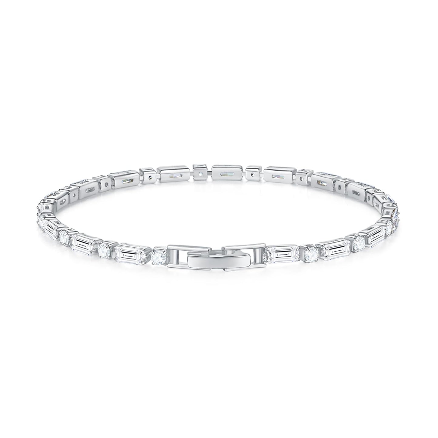 MINDDHA Tennis Bracelets| 2.5mm Cubic Zirconia Tennis Bracelets for Women | Silver Color |Mix-cut Round Square Shape| Size 7.5 Inch