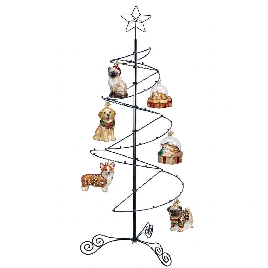 HOHIYA 3.3 FT Metal Spiral Christmas Tree Alternative Ornament Display Stand for Small Spaces Wrought Iron Hanging Tree with Hooks for Holiday Halloween Seasonal Decorations Gift Idea Black