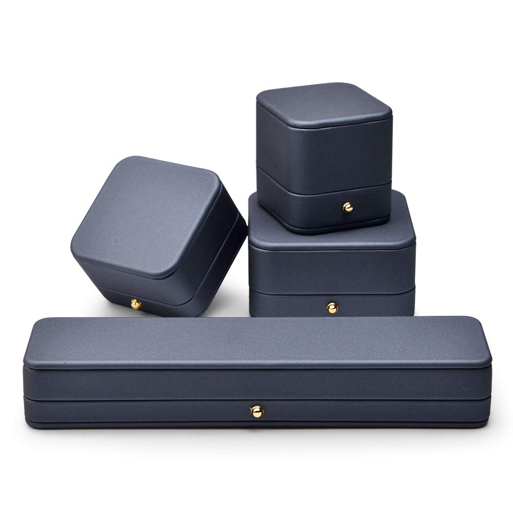 Oirlv Premium Leather Necklace Pendant Box Velvet Interior Jewelry Gift Box Long Chain Necklace Display Storage Case(Steel-blue)