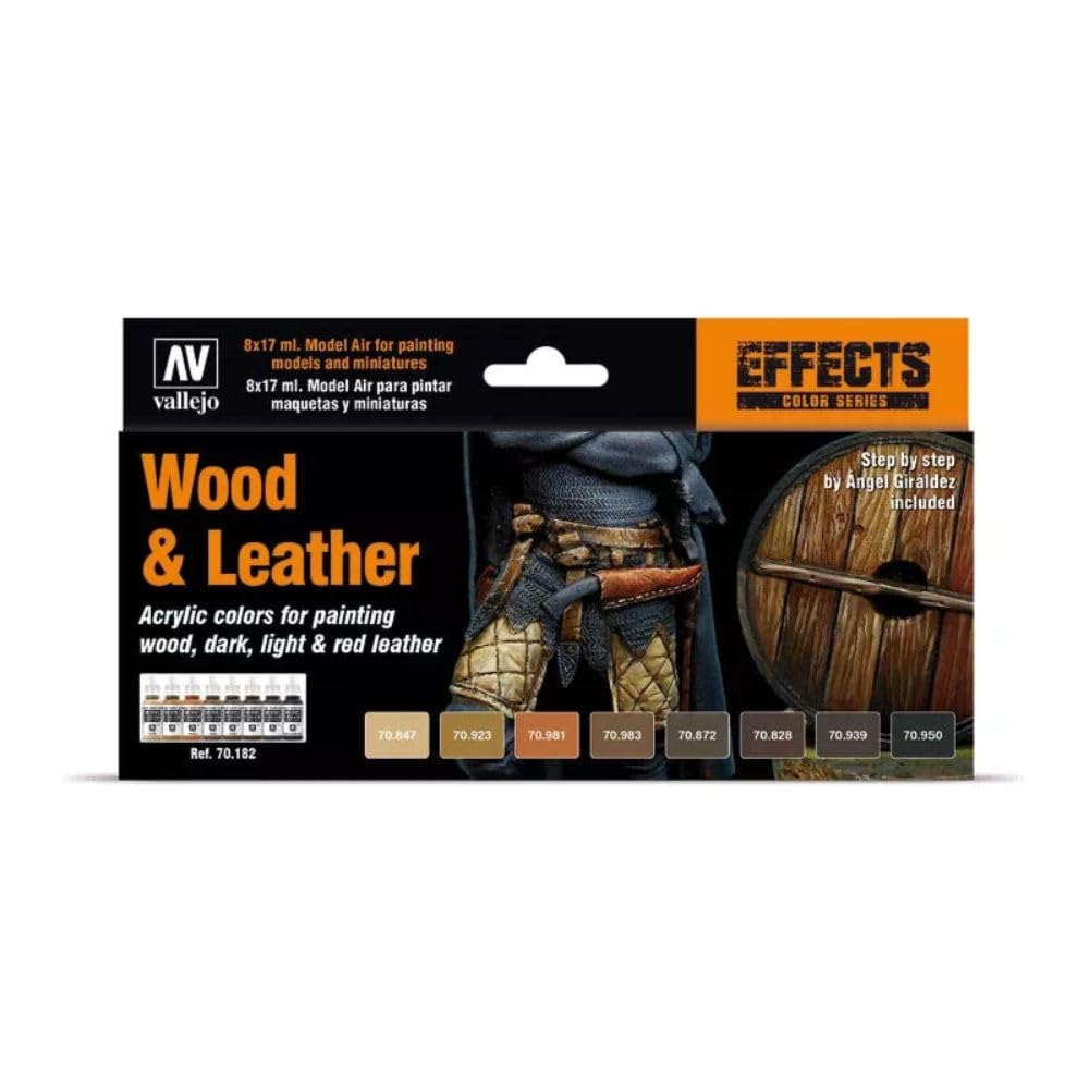 Vallejo - Model Color Effects Wood & Leather Set | Modeling Acrylic Paints | 8 Bottles x 18 ml (0.60 fl.oz.)