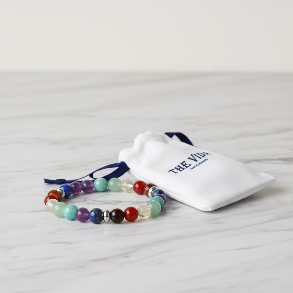 The Vida Handmade AAA+ Quality Crystal Stretch Elastic Bracelet - Nature Gemstone - Jewelry Gift - Holiday Gift - For Women & Men (Chakra)