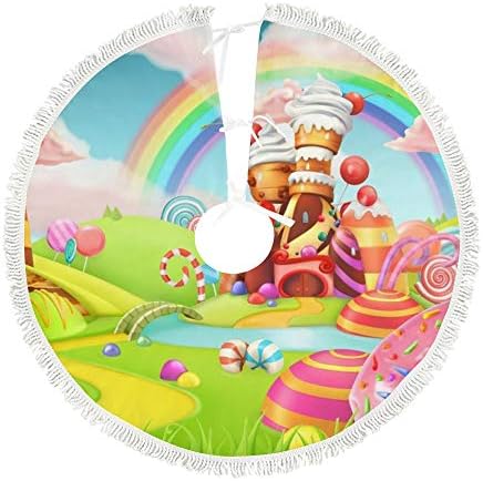 Kuziee Christmas Tree Skirt Xmas Tree Ornament ???Spring Sweet Candy LanSd Cartoon Easter Xmas Party Decoration Tassels Supplies Christmas Tree Base Cover 30 Inch