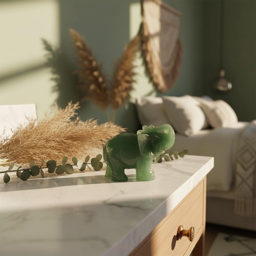 SquarezhenBo Elephant Ornament, Elephant Statue, Jade Stone Handcraft Natural Green Jade Stone Elephant Statue Decor Toys in Hand Home Décor Accents Sculptures (Green)