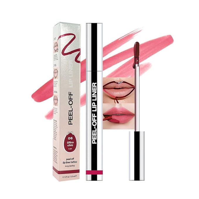 Matte Lip Stain Peel Off Lip Liner, Pink Red Peel Off Lip Stain Tattoo,Long Lasting & Waterproof Peel Off Lip Gloss Lip Liner,Transfer-Proof All Skin Types.0.12 fl oz #06