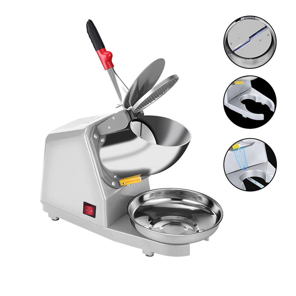 Yahpetes Electric Shaved Ice Machine 1Pcs Electric Dual Blades Ice Crusher Shaver Snow Cone Maker Machine 187lbs/hr for Home and Commercial Use (Silver)