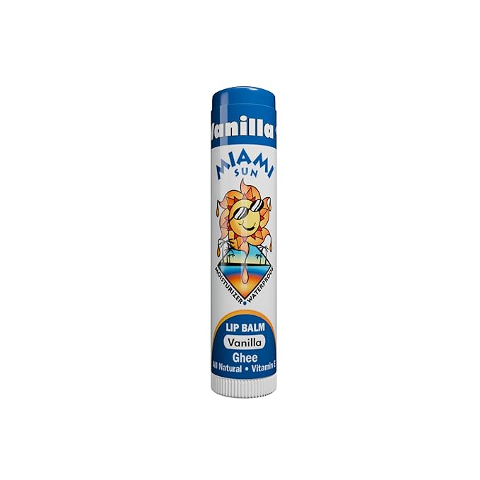 Miami Sun Natural Ghee Lip Balm, Hydrating Lip Treatment with Shea Butter & Beeswax, Organic & Non-Toxic, Best for Dry, Chapped Lips - Moisturizing, Healing, Chemical-Free Lip Care (1 Count, Vanilla)