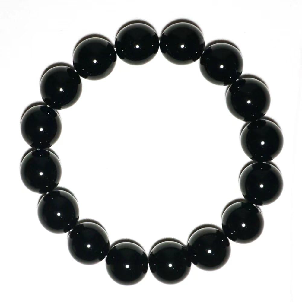 TaHLga 16mm Black Onyx Bracelet for Men Women | Round Beads | Natural Root Chakra Connection Stone | Ultimate Strength | XXLarge Size 9" Wrist