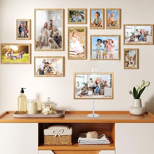 Adjustable Desktop Photo Frame Stand with Magnetic Wall Painting Light, Holds Picture Frames up to 18 Inch,with Rechargeable Battery,Metal Vertical Stand with 3 Color Temperature & 13RGB Poster Lights, for Displaying Picture Frames, Artworks (1Pack, Silve