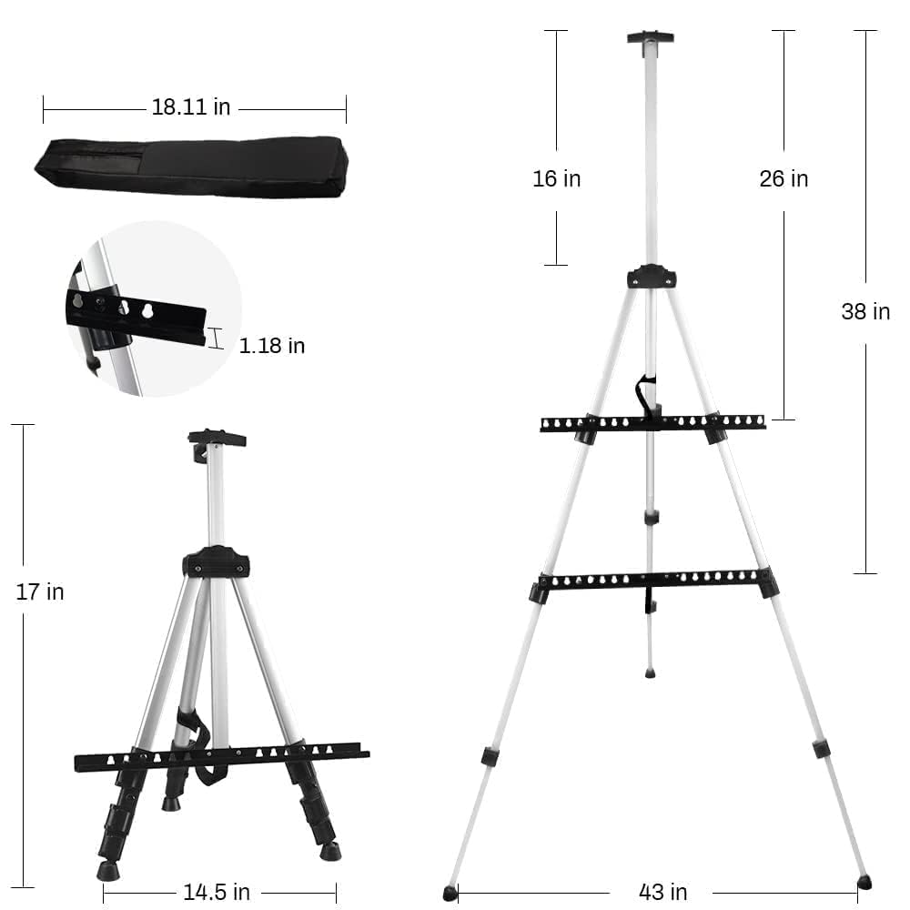 Art Easel Stand for Painting and Sign - RRFTOK 17 to 66 Inch Adjustable Aluminum Tripod Easels for Display, Portable Canvas and Poster Stand with Carry Bag for Beginners, Students and Classroom Use