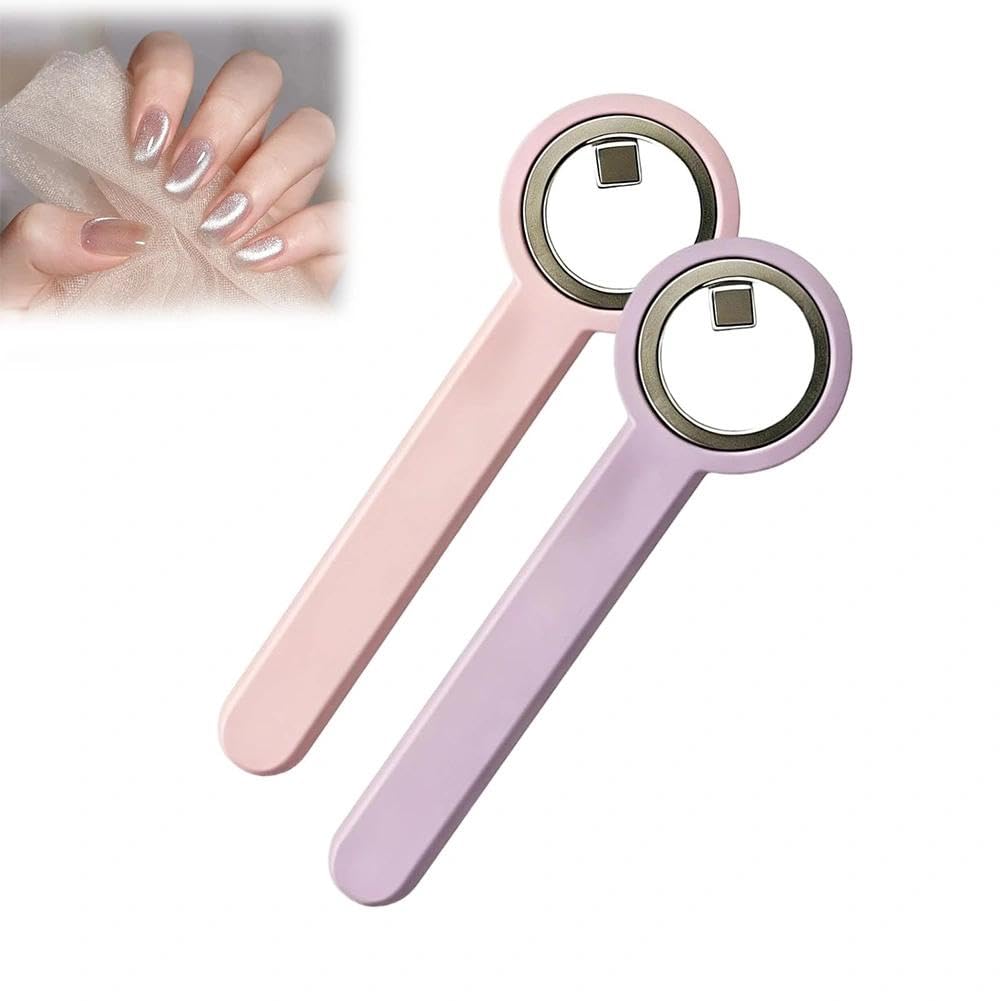 Ring-Shaped Cat Eye Magnet for Nails,Strong 2-in-1 Circle & Y Shape Nail Magnet Tool,Portable Cat Eye Nail Art Tool Wide Beam French Heart Effect for DIY,Beginners & Nails Artists(2pc-B)